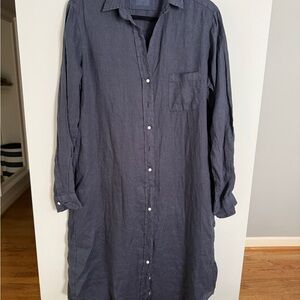 Grayson Linen Button-Down Shirt Dress in Navy